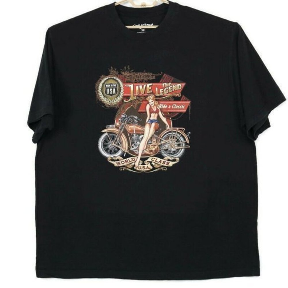 American Heritage Motorcycles Live The Legend T-Shirt‎ Shirt Black 3XL